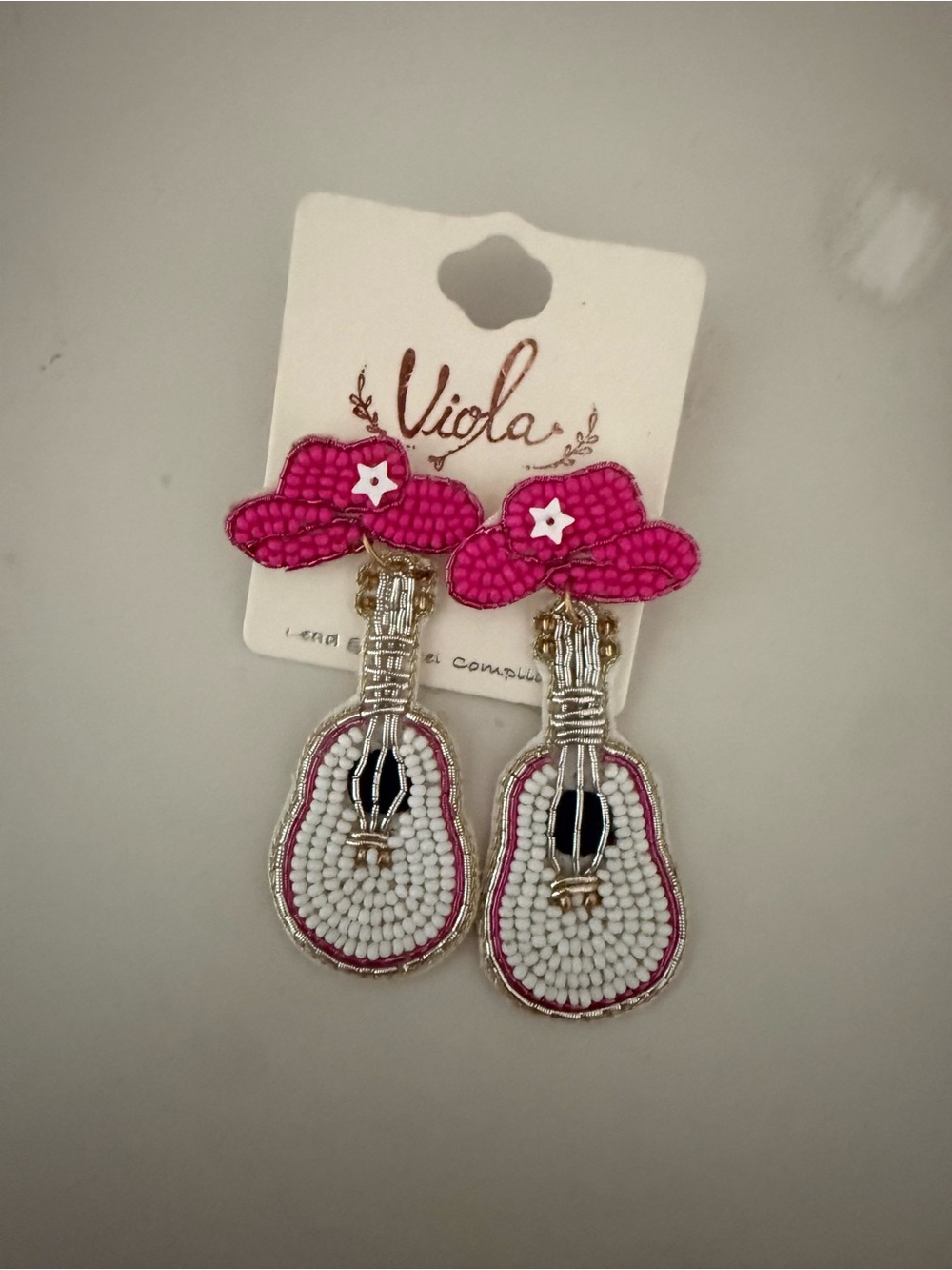 Viola Pink Bow Beaded Cowboy Boot Dangle Earrings NWT Western Cowgirl Statement